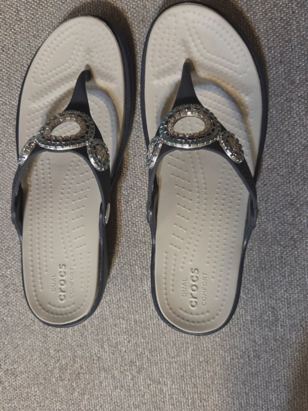 Brand New Blue Diamante Navy/Turquoise Sanrah Embellished Wedge Flip Flops S 6W